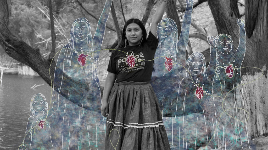 Mitzy Violeta Cortez ist Teil von „Indigenous Futures“, einem Netzwerk, das die Klimakrise aus der Perspektive indigener Völker thematisiert. Sie hat an den Klimakonferenzen COP26 und COP30 teilgenommen. In diesem Portrait wird sie zusammen mit ihren Vorfahren und zukünftigen Generationen als geeinte Verteidigung ihres Territoriums dargestellt. Das Foto ist Teil der Serie "Bilha, Stories of my Sisters". Foto: Citlali Fabián/Mexiko, Photographer of the Year und Gewinnerin der Professional-Competition-Kategorie Creative / Sony World Photography Awards 2026